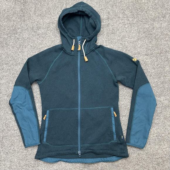 Fjallraven Ovik Fleece Hoodie Womens Small Blue Full Zip Outdoor Jacket - Picture 1 of 12